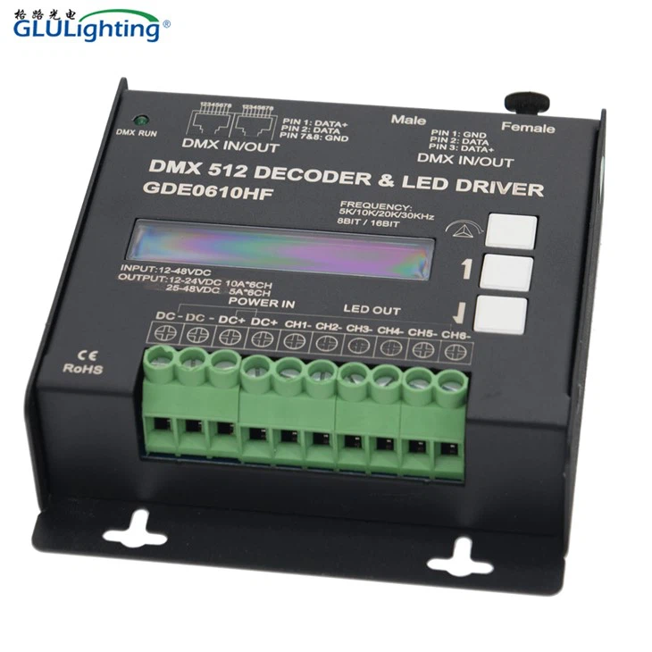 High Frequency 6 Channels DMX Decoder With On-board Display